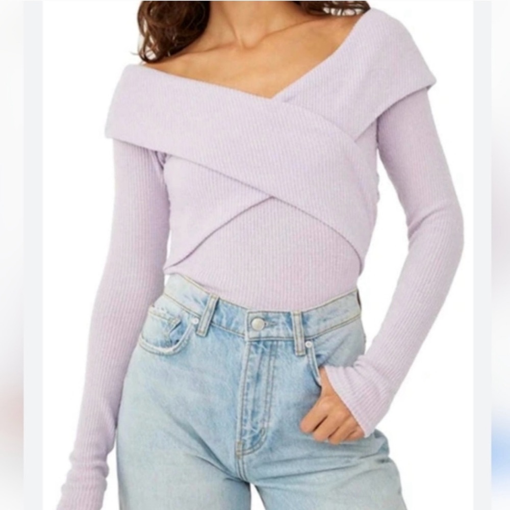 Free People Marley Off the shoulder Lavender Long Sleeve Top Blouse